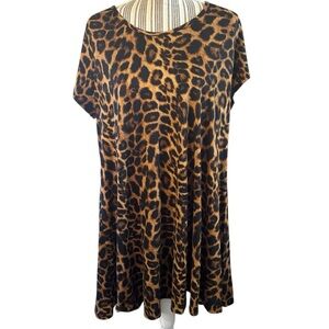 French Atmosphere Dress XL Leopard Animal Print Midi Brown Black Soft Stretchy